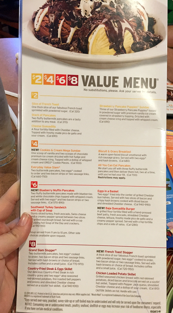 Take Out Menu for Denny's